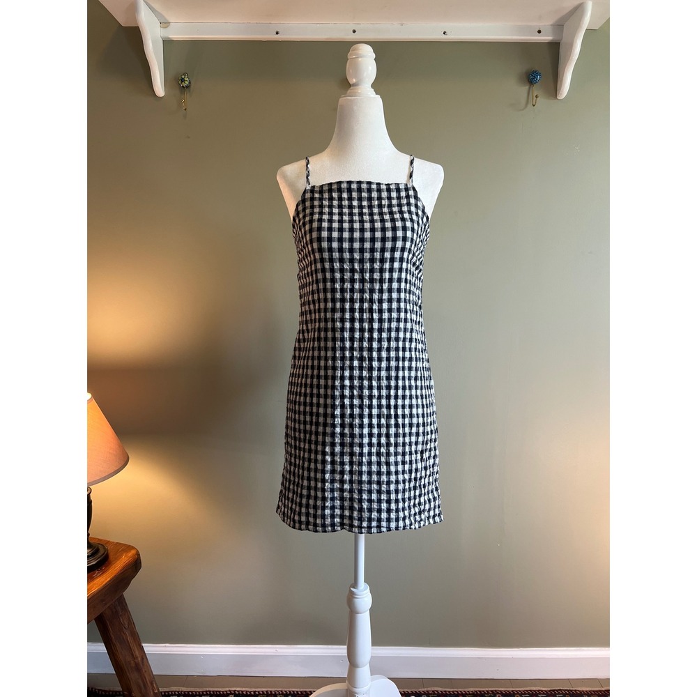 American Eagle Black White‎ Gingham Mini Dress Tie Back Cutout XS